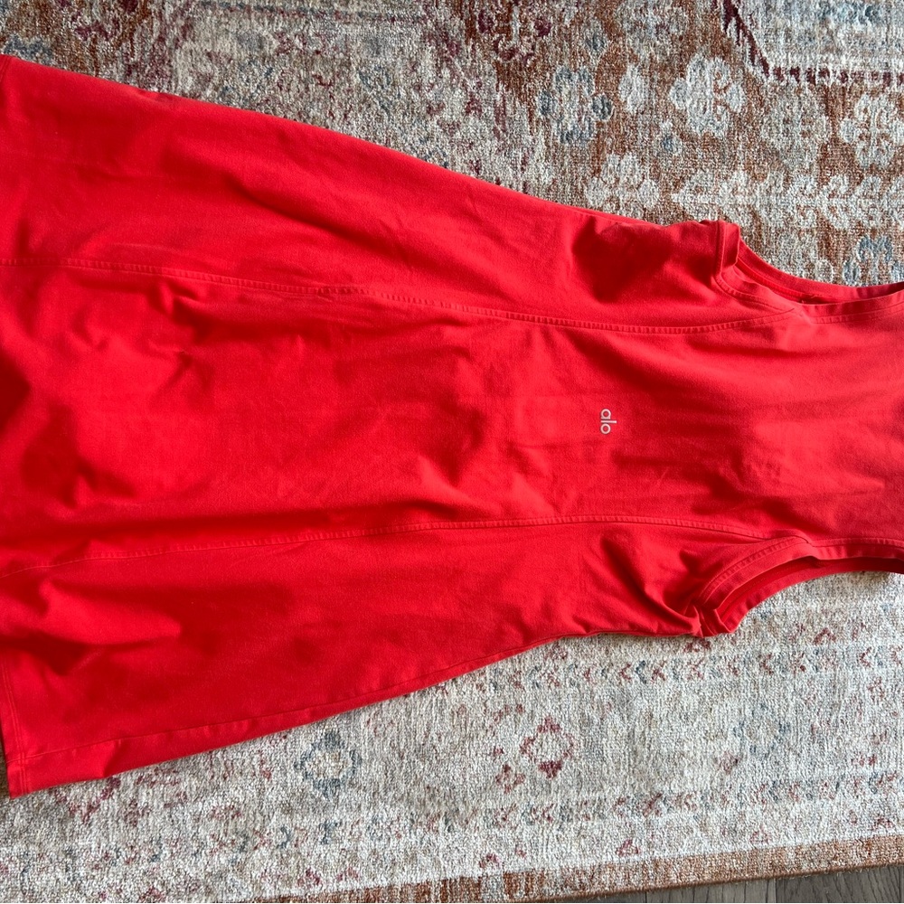 ALO Alosoft Carefree 1/2 Zip Dress in Red Hot Summer L - Picture 4 of 6